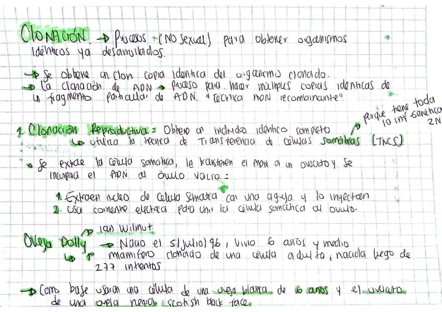 CloNACIÓN Procesos - (NO Sexual) para obtener organismos
Identicos ya desamullados.
Se obhere on Clon copia identica del organirmo Clanado.
