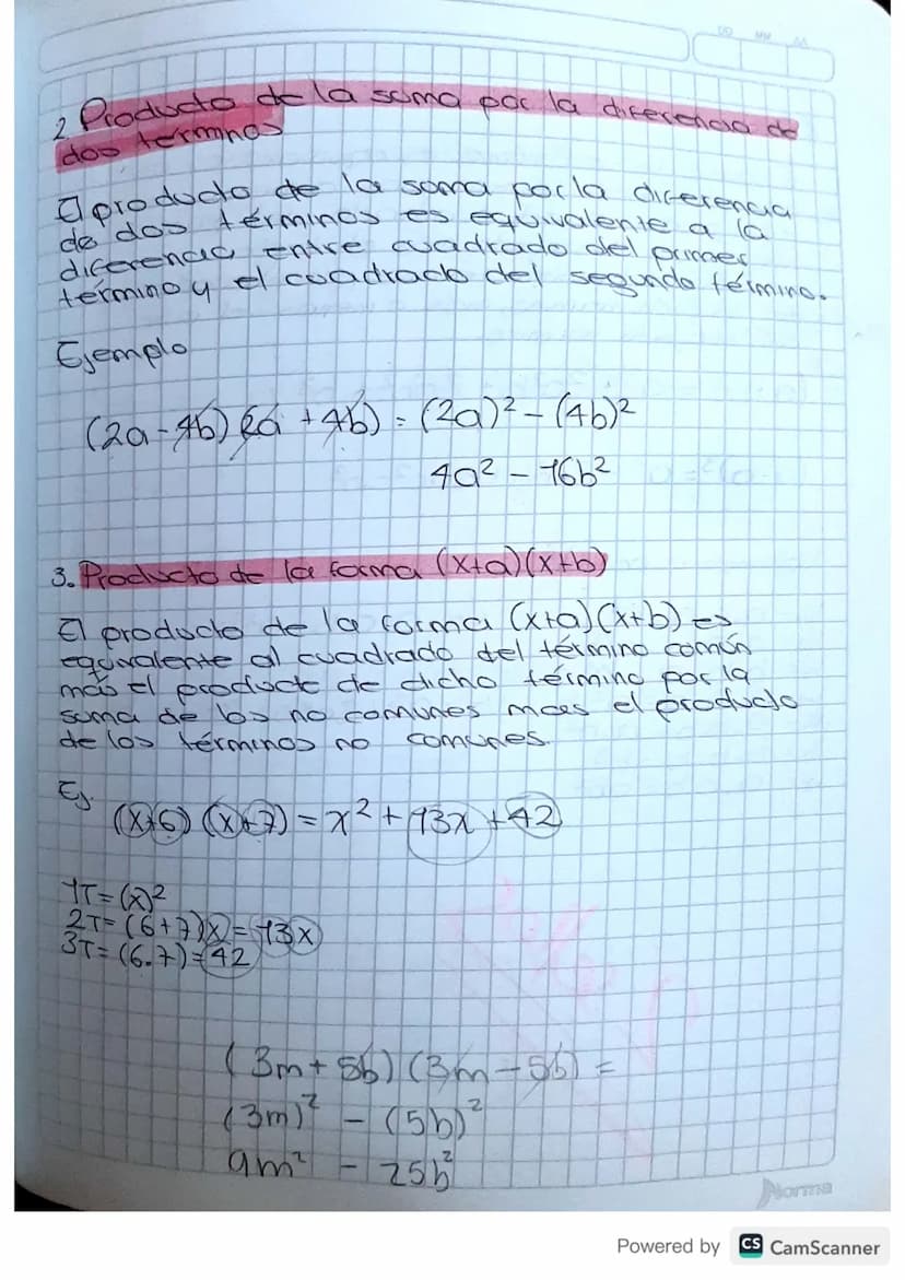 MIA
08/02
(15)²+2 (15) 2T) + (27)²
Productos notables
Las productos notables son multiplicaciones
que se pueden calcolar sn necesidad de
rea