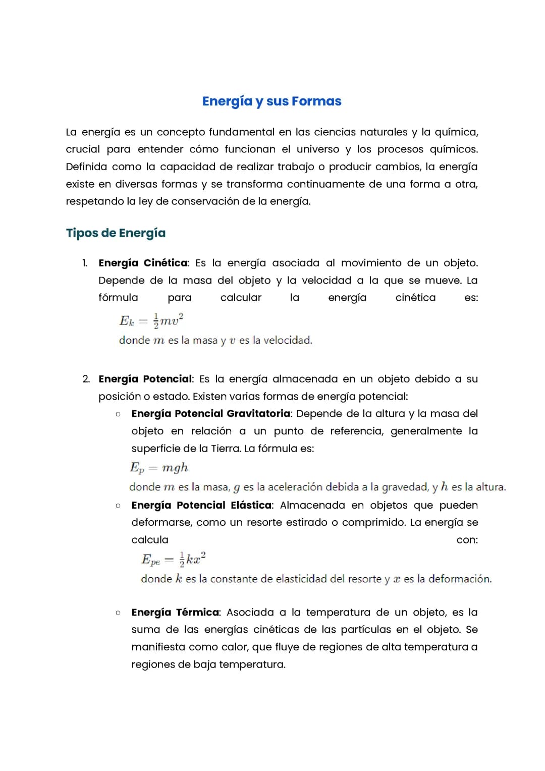 RESUMEN SOBRE LA ENERGÍA Y SUS TIPOS