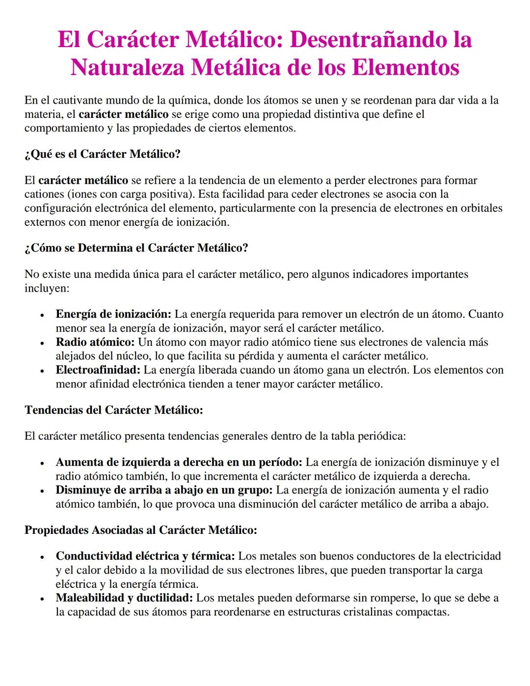 El Carácter Metálico: Desentrañando la
Naturaleza Metálica de los Elementos
En el cautivante mundo de la química, donde los átomos se unen y