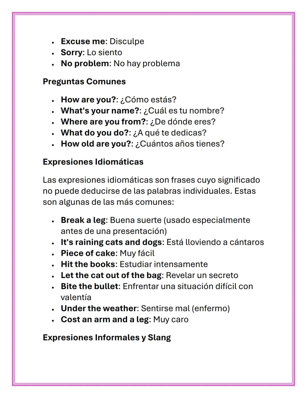Vocabulario y Expresiones
Comunes en Inglés
Introducción
Aprender vocabulario y expresiones comunes es
esencial para dominar un idioma. En i