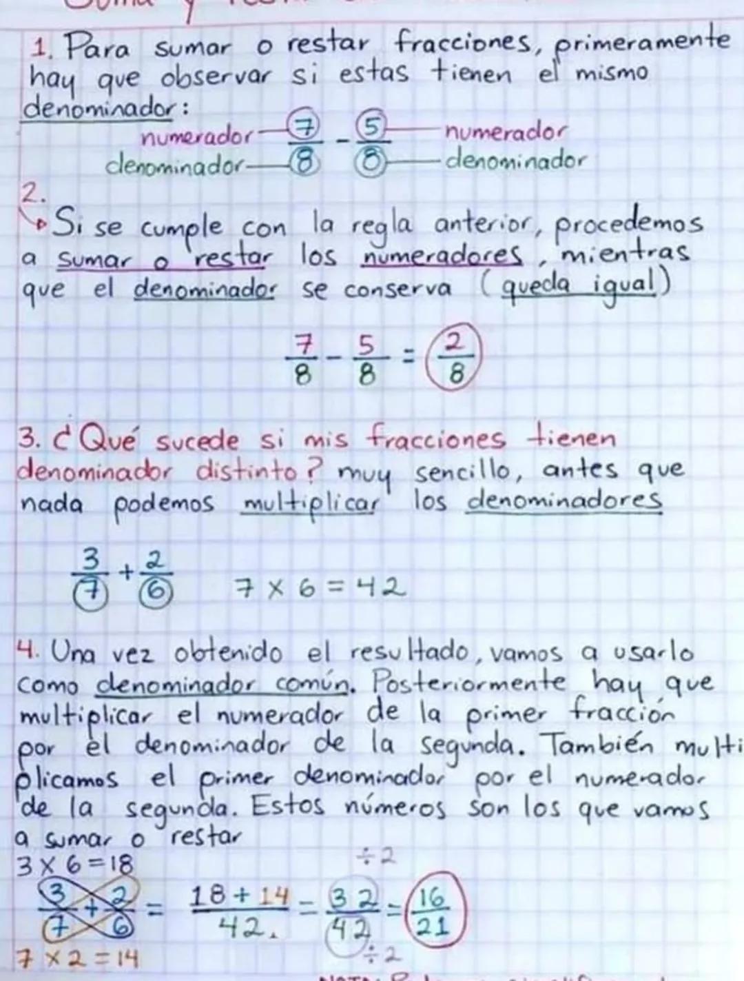 1. Para sumar o restar fracciones, primeramente
hay que observar si estas tienen el mismo
denominador:
2.
numerador
denominador-
8
numerador