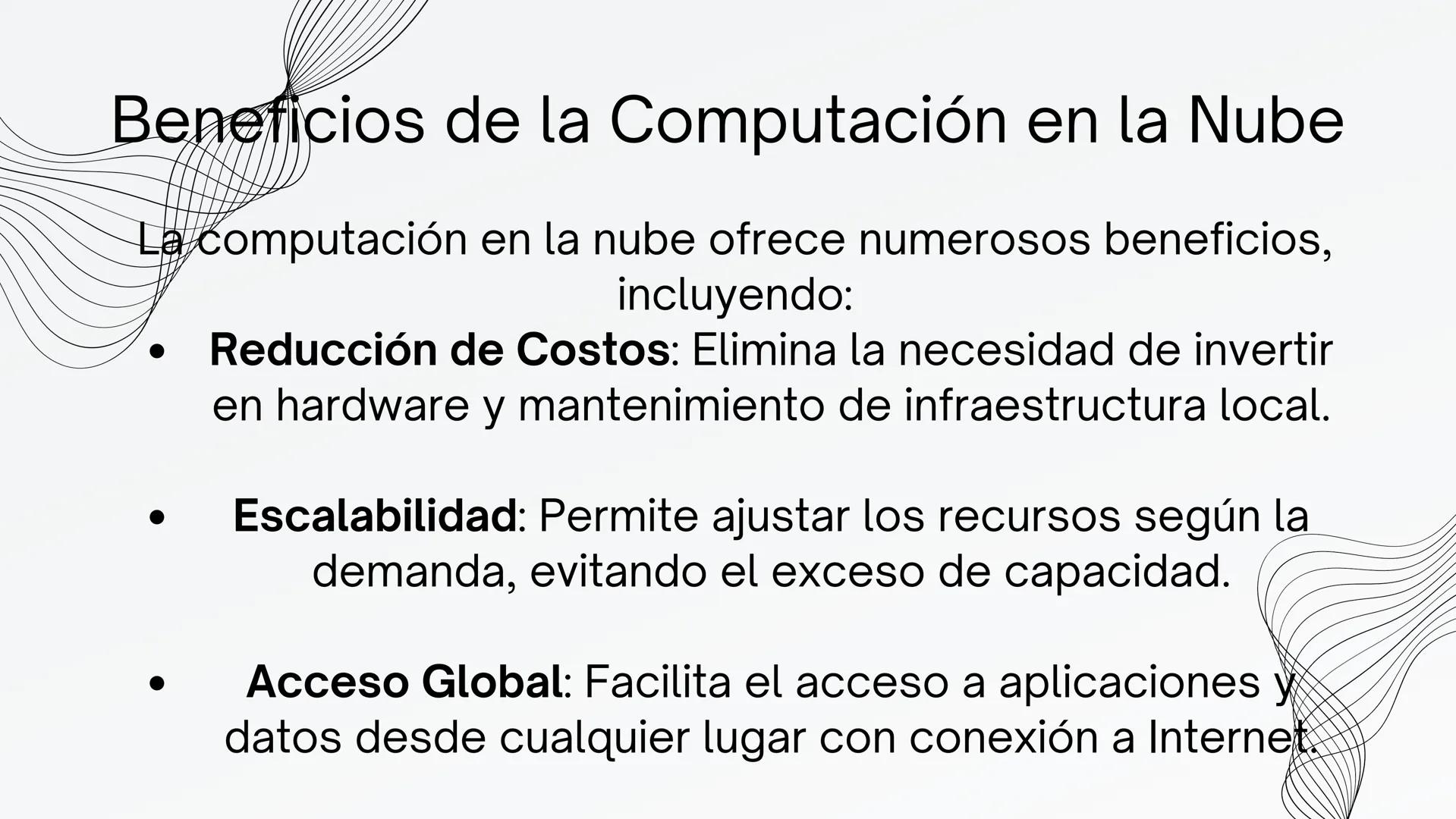 COMPUTACIÓN
EN
LA NUBE ¿Qué es la Computación en la Nube?
La computación en la nube es el acceso a demanda a
recursos informáticos como serv