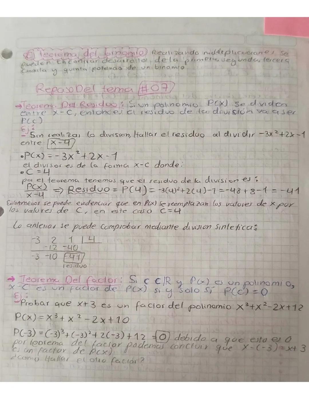 Teorema del residuo y del factor