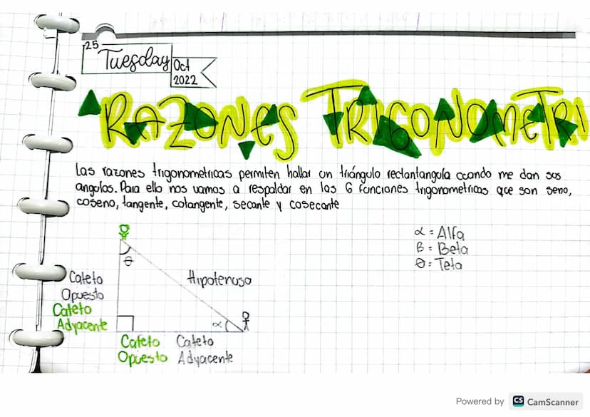 25
Tuesday Oct
2022
ONES TRY
Las razones trigonometricas permiten hallar un triángulo rectantangula ccando me dan sus
angulos. Para ello nos