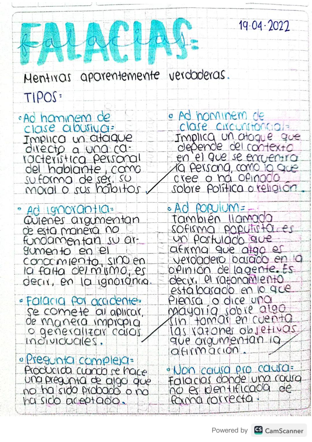 FALACIAS
Mentiras aparentemente verdaderas.
TIPOS=
•Ad hominem de
clase abusing=
Implica un ataque.
directo a una ca-
racteristica Personal

