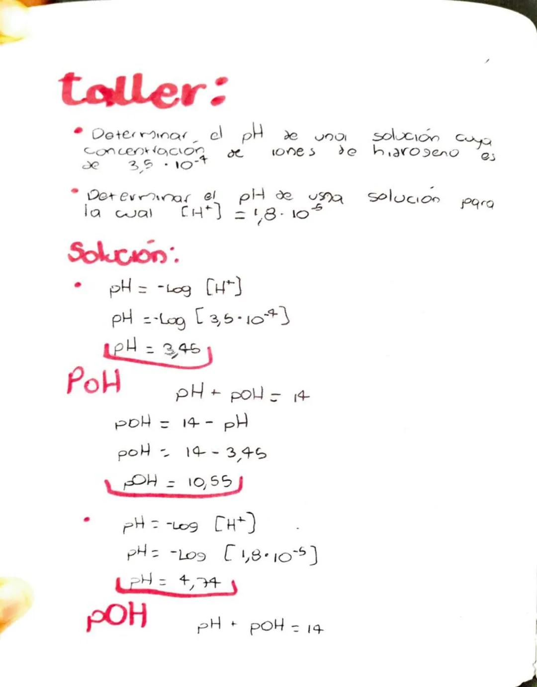 Formulass
de pH y pol

pH = -Log [H+]

POH= -L09 COH-)

PH POH = 14

Ejemplo:
• Determinar el pH de una solución acida
para la wal la concen