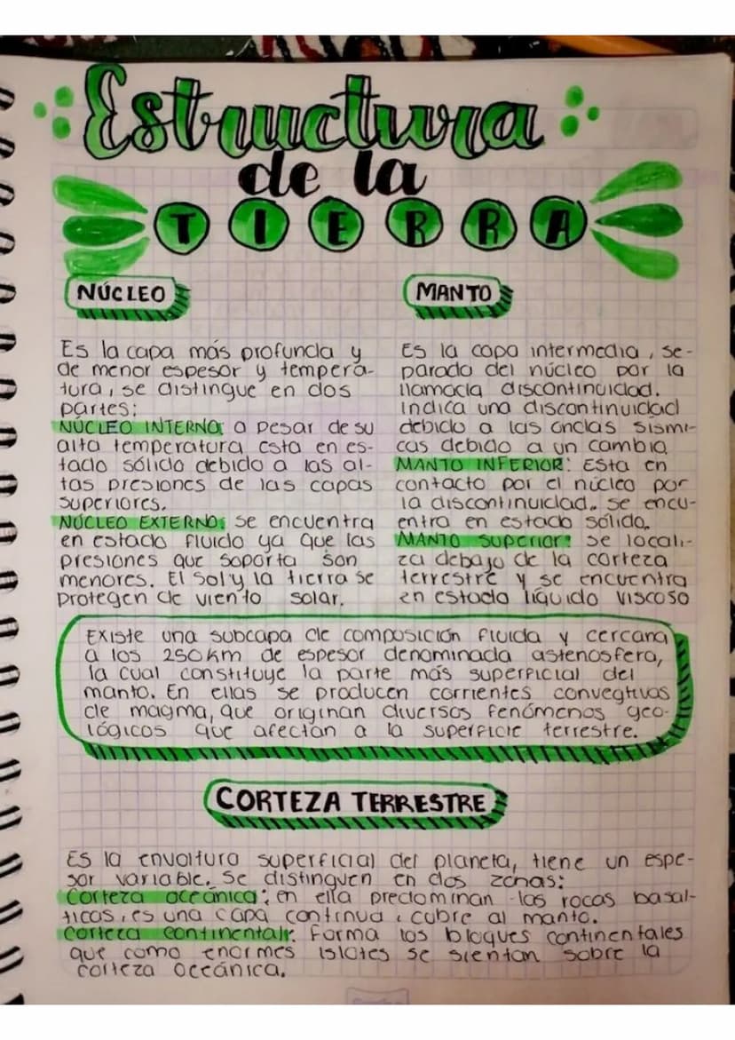 Estructura:
de la
TOE R R
NÚCLEO
Es la capa más profunda y
de menor espesor y tempera
tura, se distingue en dos
partes:
NÚCLEO INTERNO a pes