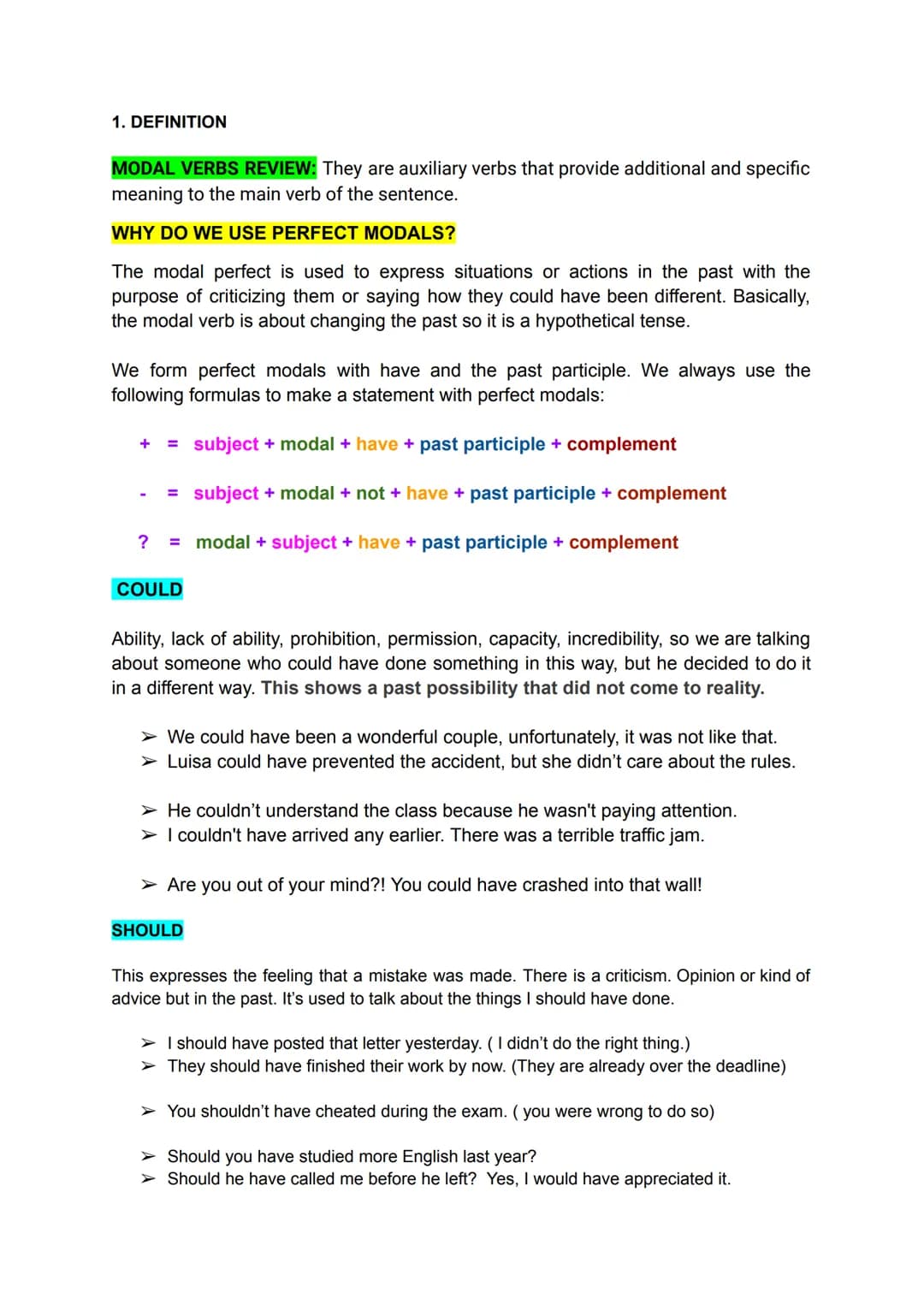 1. DEFINITION
MODAL VERBS REVIEW: They are auxiliary verbs that provide additional and specific
meaning to the main verb of the sentence.
WH