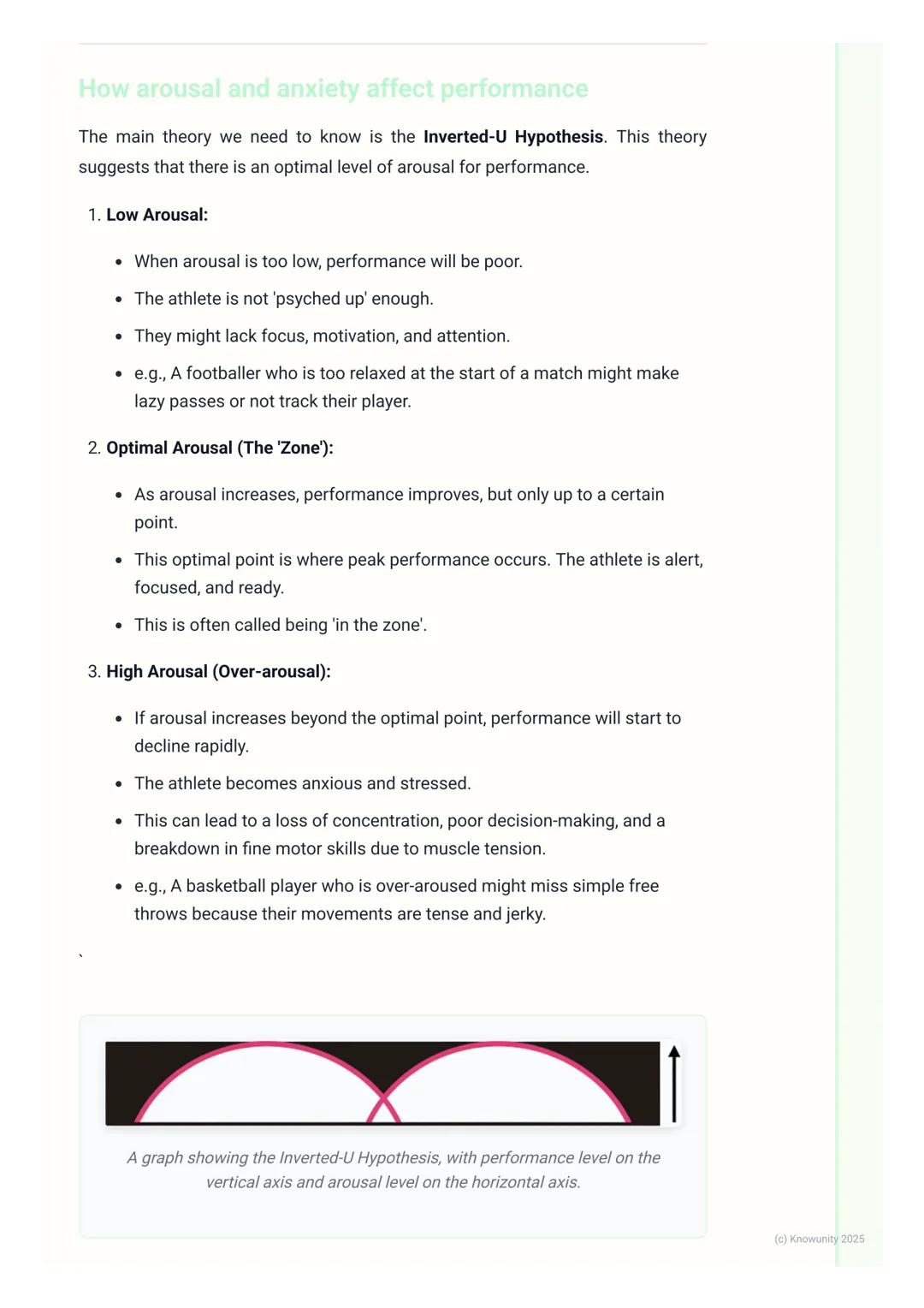 # Arousal and Anxiety

Introduction to arousal and anxiety

This section looks at how our psychological state affects our performance in
spo