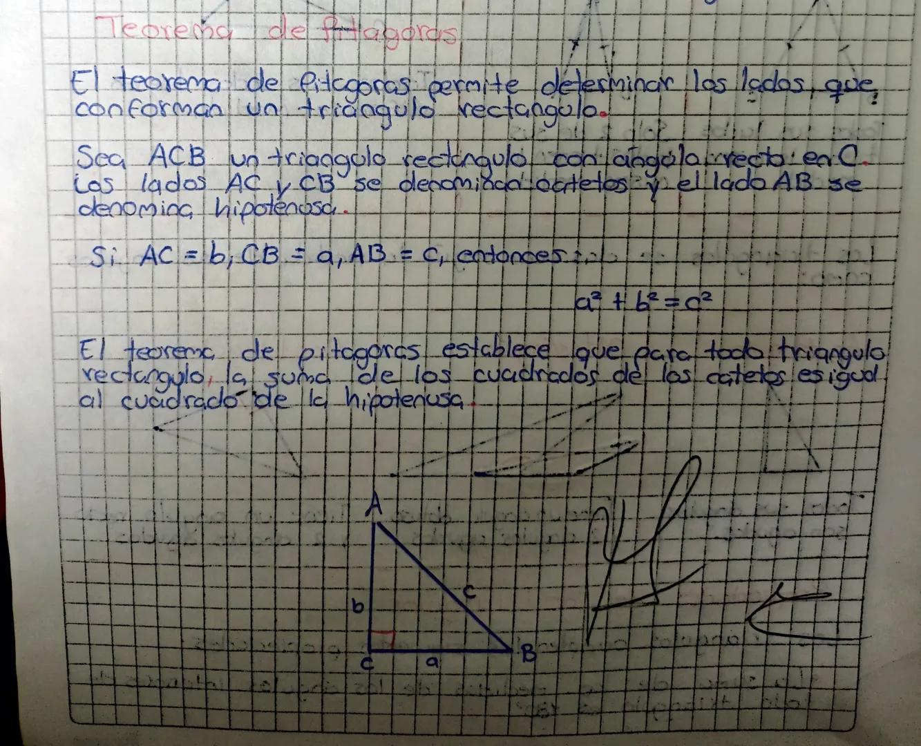 # Neorema de Pitagoras

El teorema de Pitagoras permite determinar los lados, que
conforman un triangulo rectangulo.

Sea ACB un triangulo r