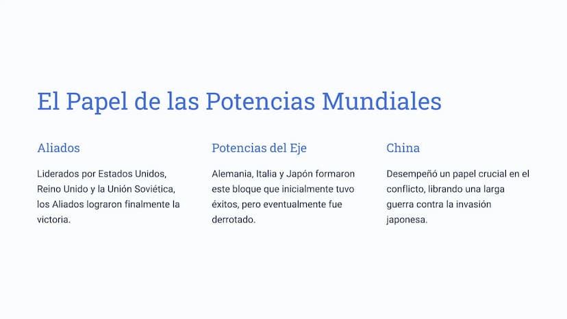 Segunda Guerra
Mundial
La Segunda Guerra Mundial fue un conflicto bélico de escala
global que tuvo lugar entre 1939 y 1945. Involucró a la m