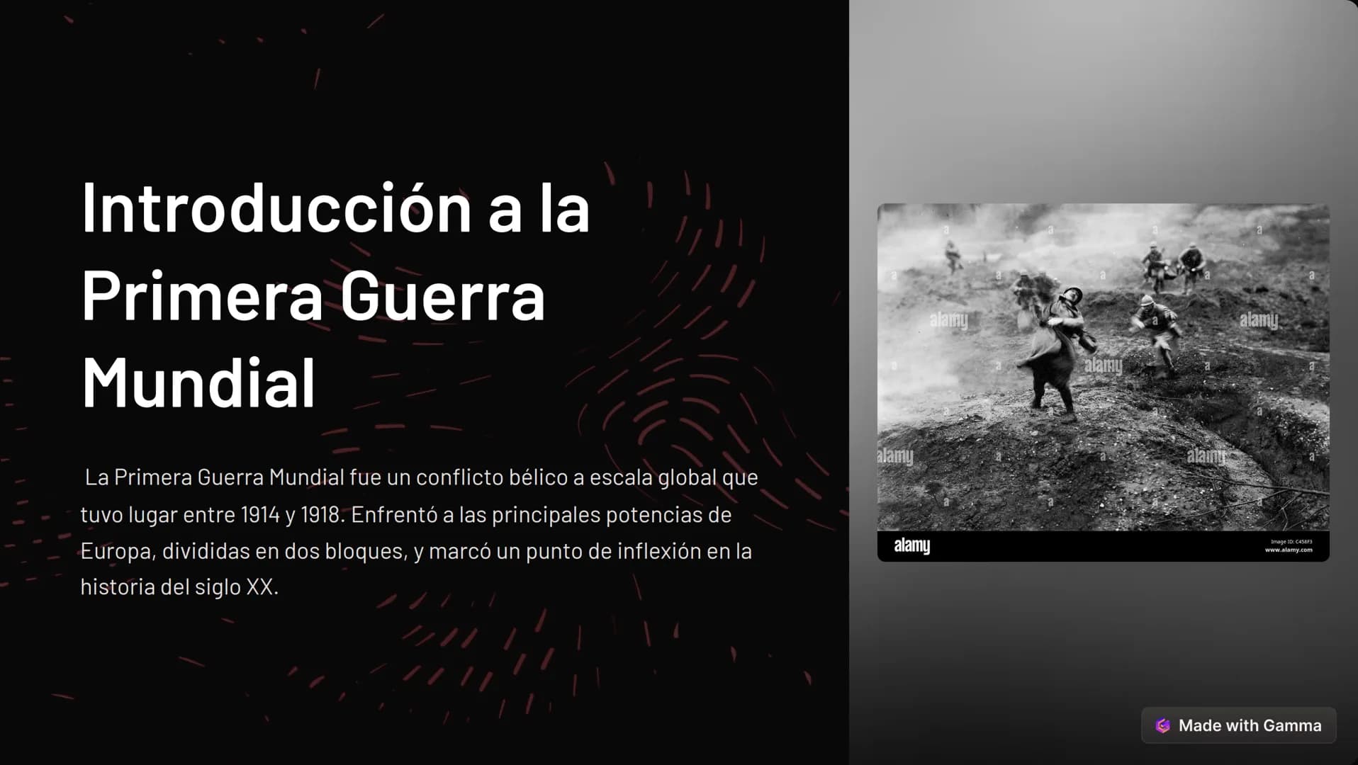 Introducción a la
Primera Guerra
Mundial
La Primera Guerra Mundial fue un conflicto bélico a escala global que
tuvo lugar entre 1914 y 1918.