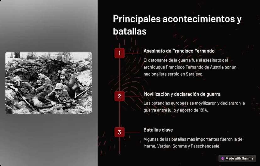 Introducción a la
Primera Guerra
Mundial
La Primera Guerra Mundial fue un conflicto bélico a escala global que
tuvo lugar entre 1914 y 1918.