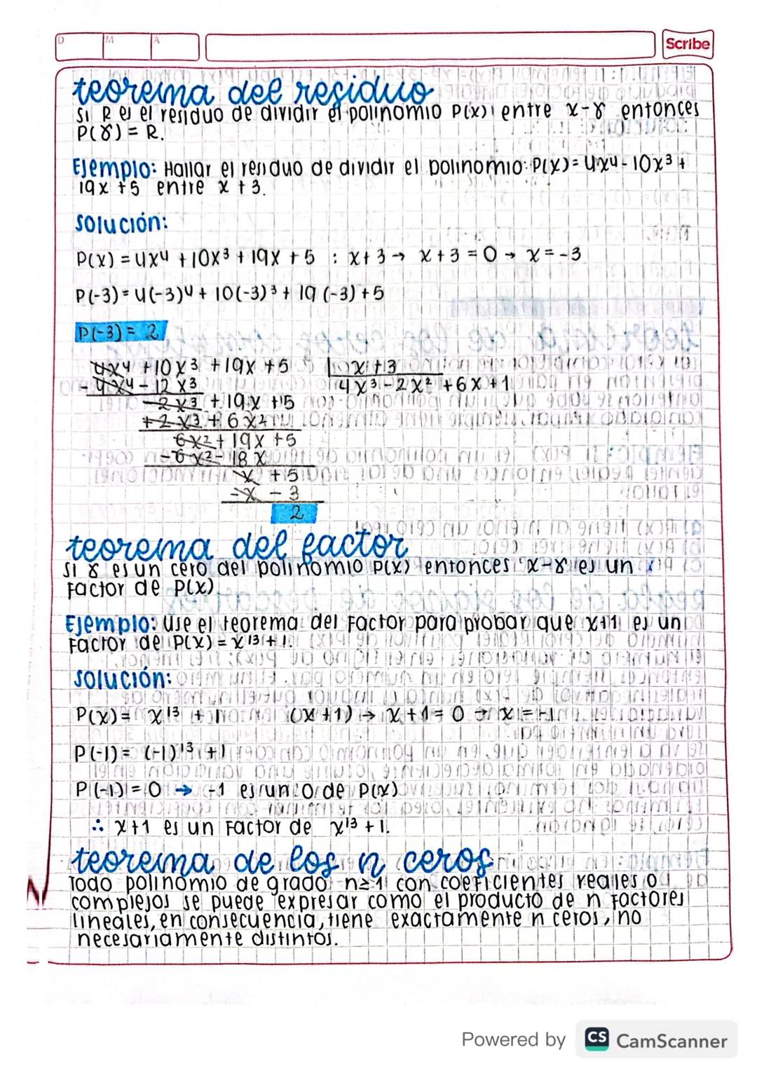 Matemáticas grado 10 y 11 - Teoremas de División Polinómica