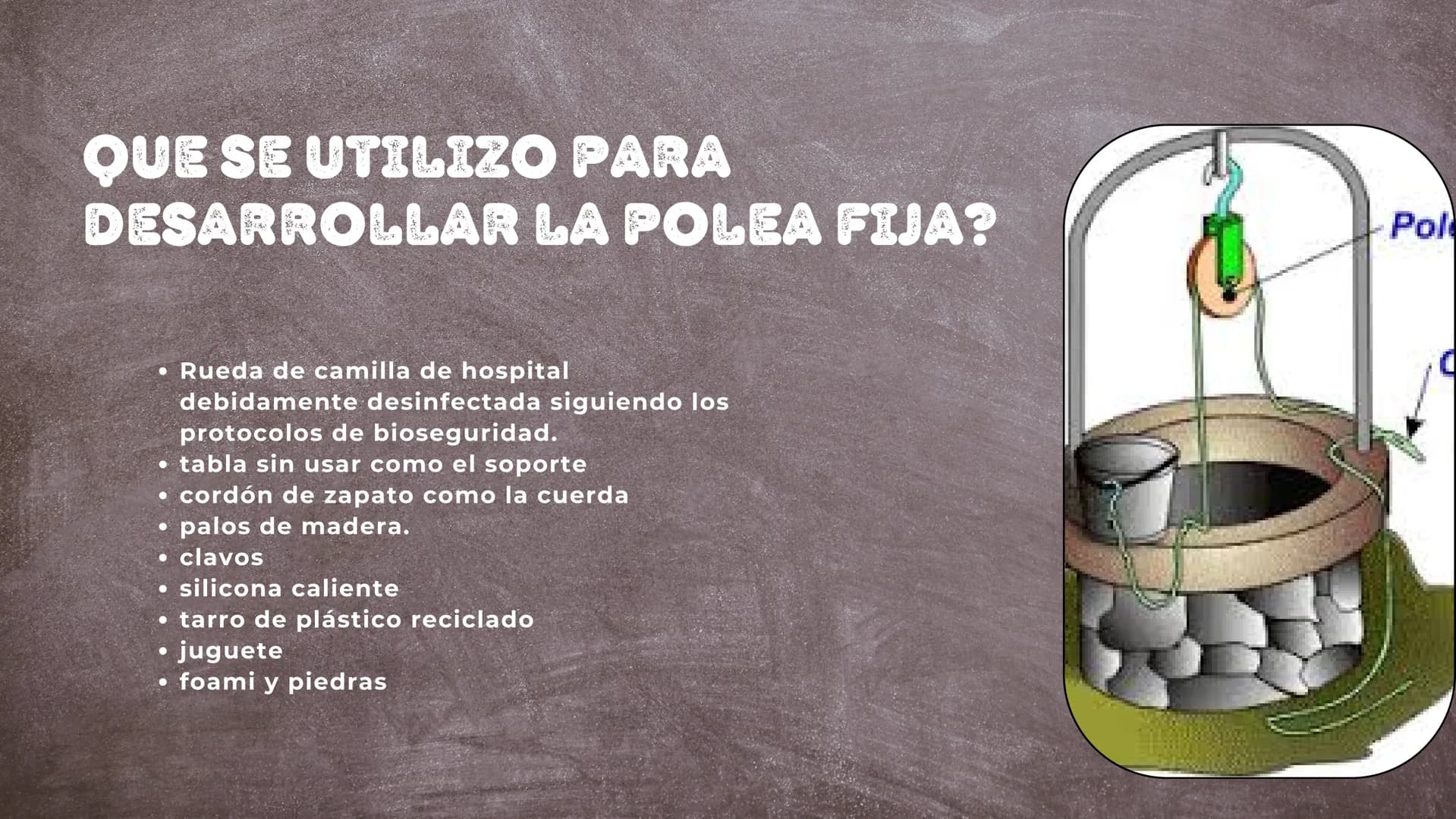 111/1111
|||||||||
TIPOS DE POLEAS
Fija y movil
|||| ¿QUE ES LA POLEA
FIJA?
La polea fija es un dispositivo mecánico
que consta de una rueda