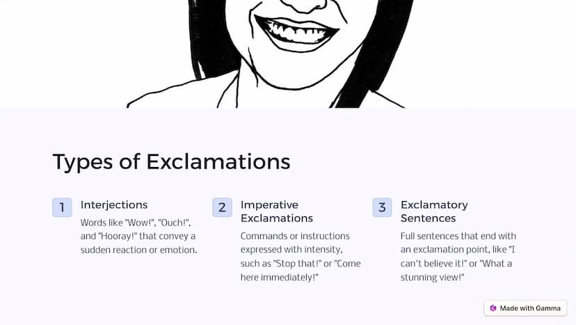 dreamstime
dreamstime
Exclamations:
Expressing
Emotions with
Emphasis
Exclamations are brief utterances that convey strong emotions, such as