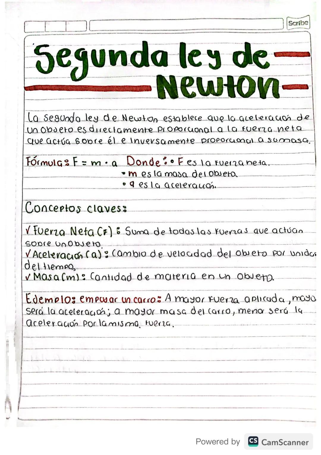 Segunda ley de
Newton
Scribe
La segunda ley de Newton establece que la aceleración de
un objeto es directamente proporcional a la fuerza net