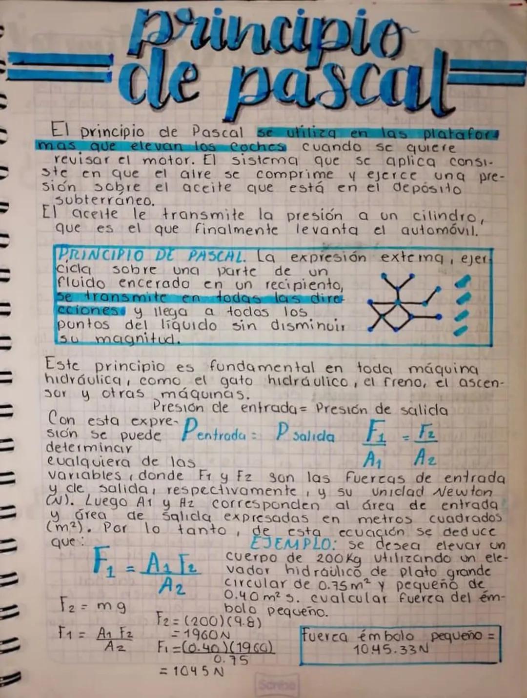 # principio
de pascal

El principio de Pascal se utiliza en las platafor
mas que elevan los Coches cuando se quiere
revisar el motor. El sis