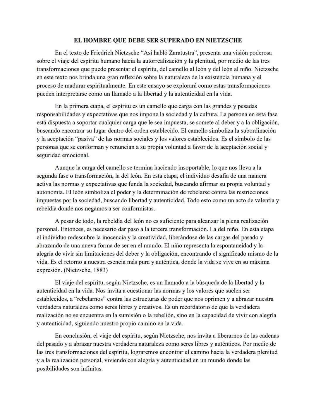 # EL HOMBRE QUE DEBE SER SUPERADO EN NIETZSCHE

En el texto de Friedrich Nietzsche "Así habló Zaratustra", presenta una visión poderosa
sobr