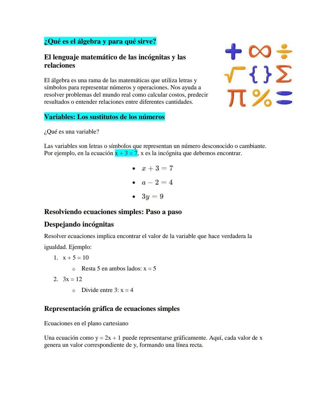Introducción al álgebra: uso de variables y ecuaciones simples.