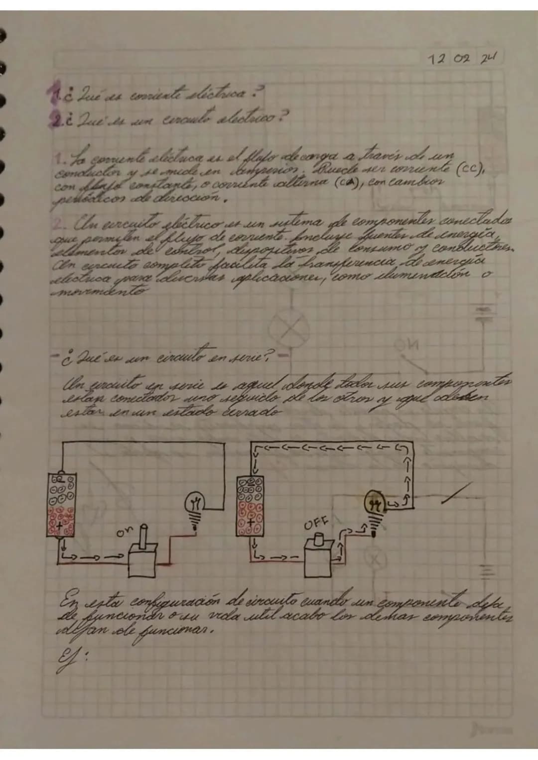 12 02 24
¿Qué des coniente eléctrica ?
2. Que es un
erauto alectrico?
1. Lo corrente electuca es el flujo deconga a través de un
conductor s