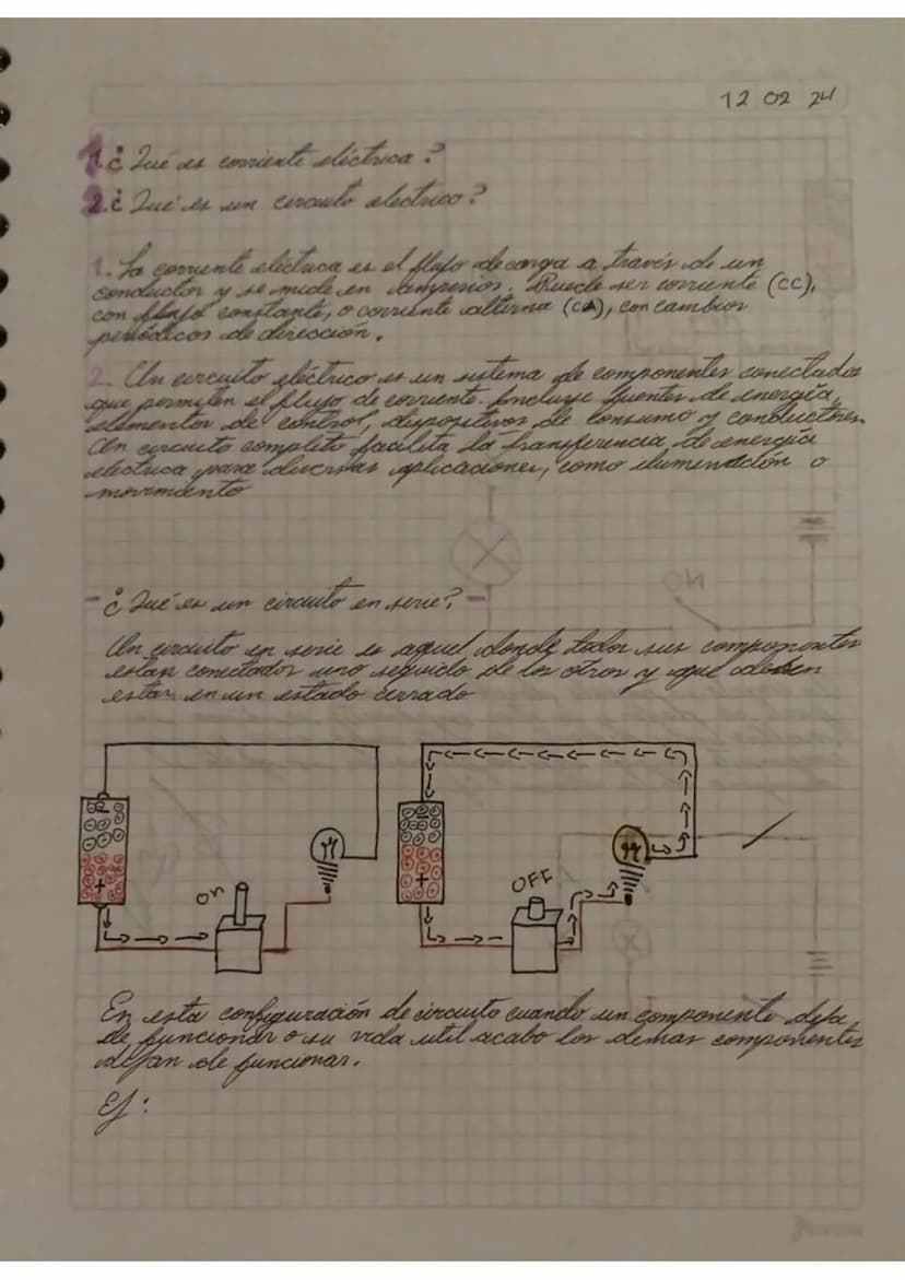 12 02 24
¿Qué des coniente eléctrica ?
2. Que es un
erauto alectrico?
1. Lo corrente electuca es el flujo deconga a través de un
conductor s