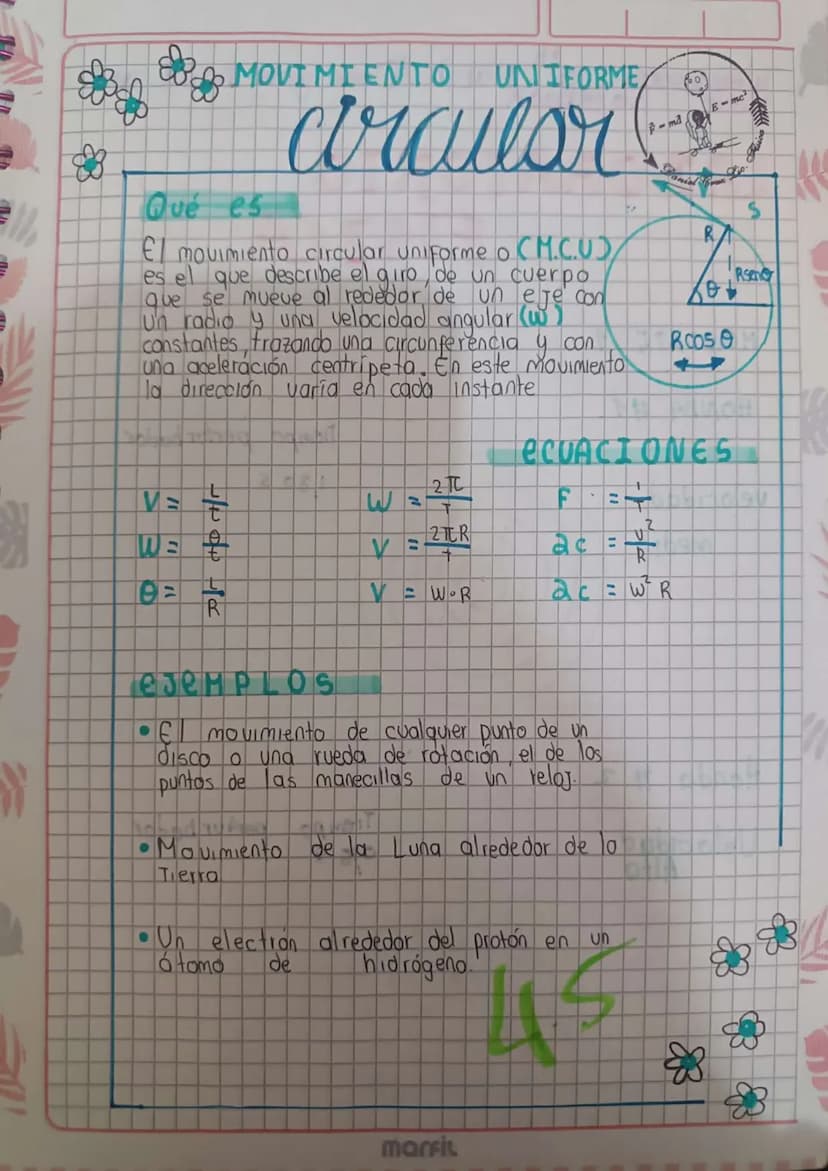 Qué
MOVIMIENTO
es
UNIFORME
arailar
El movimiento circular uniforme o CM.C.UD
es el que describe el giro de un cuerpo
que se mueve al rededor