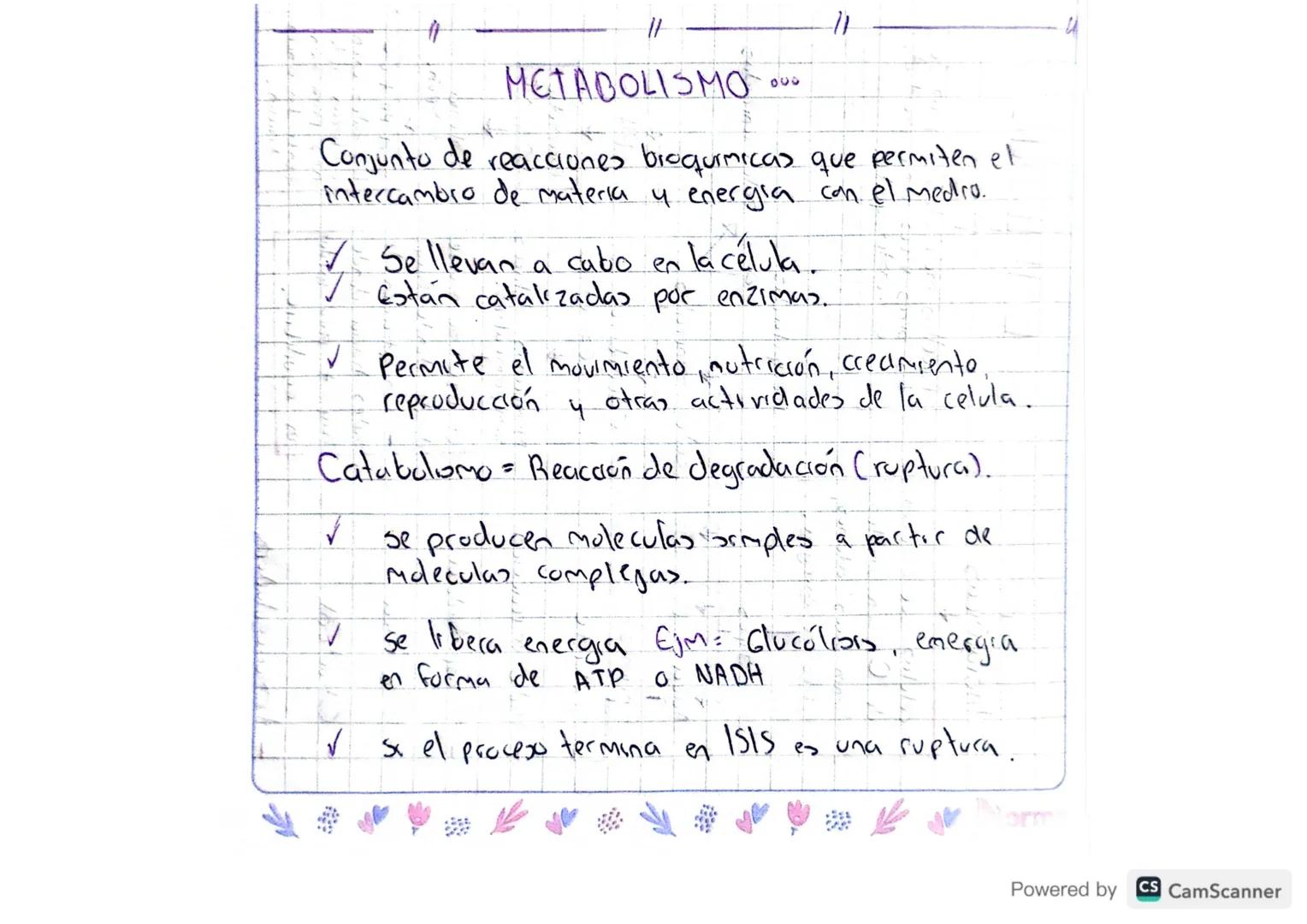 METABOLISMO OU
11
Conjunto de reacciones broqurmicas que permiten el
intercambro de materia y energia con el medro.
✓ Se llevan a cabo en la