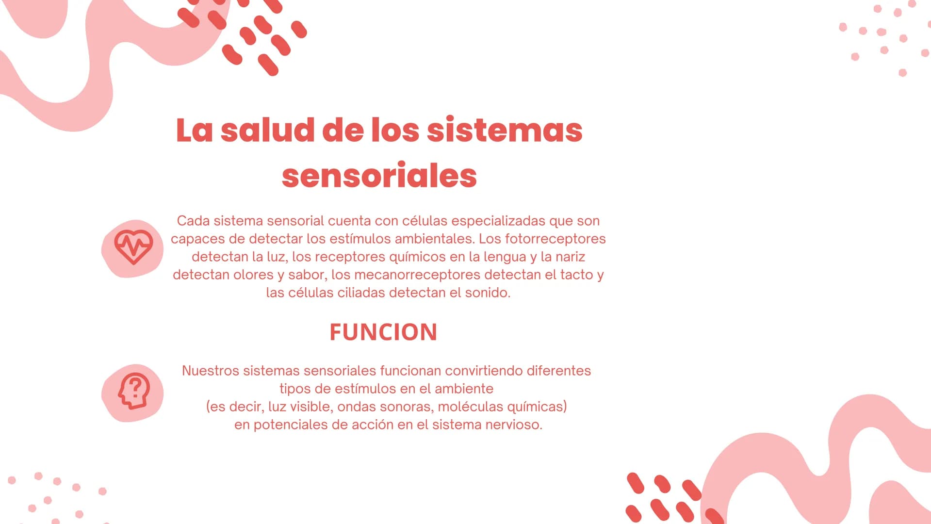 LOS SENTIDOS
ESPECIALES
La salud de los sistemas sensoriales
04/08/2023 LOS SENTIDOS ESPECIALES
?
Los sentidos especiales son el oído, la vi