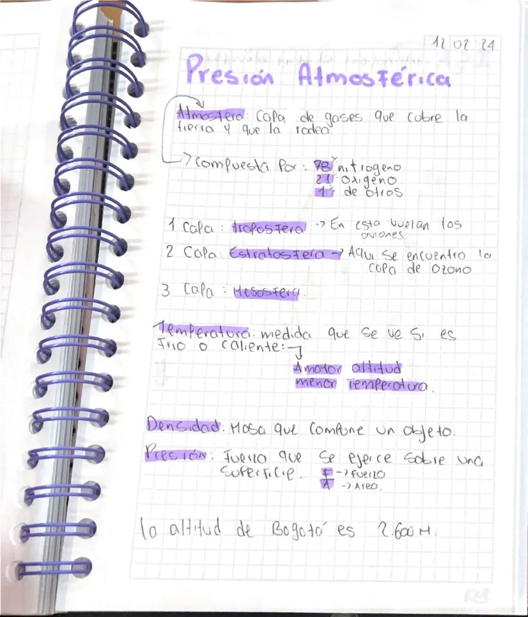 1202 24
# Presión Atmosférica

Atmostera: Capa de gases que cubre la
tierra y que la rodea

-> Compuesta Por: 78 nitrogeno
21 Oxigeno
1 de o