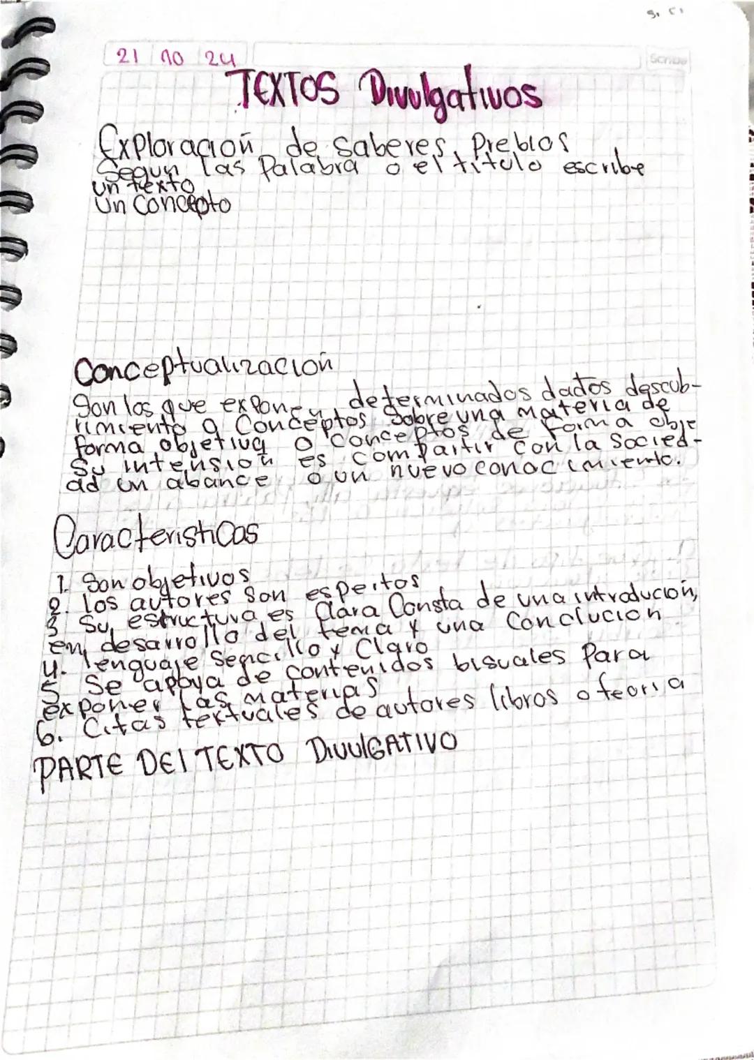 21 10 24
# TEXTOS Divulgativos
Exploración pade saberest Prebio sacribe
un fexto
Un Concepto

Sorio

Conceptualizacióй
Son los que expone
ri