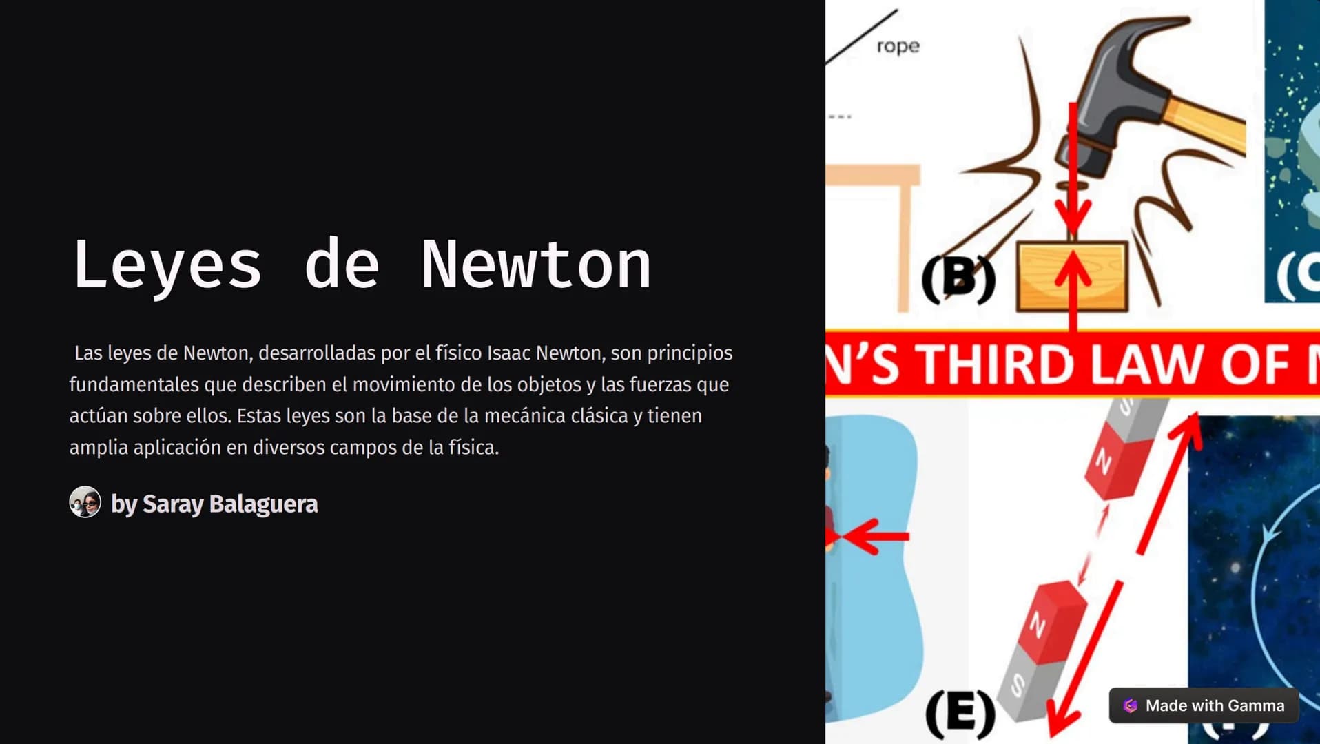 rope
Leyes de Newton
Las leyes de Newton, desarrolladas por el físico Isaac Newton, son principios
fundamentales que describen el movimiento