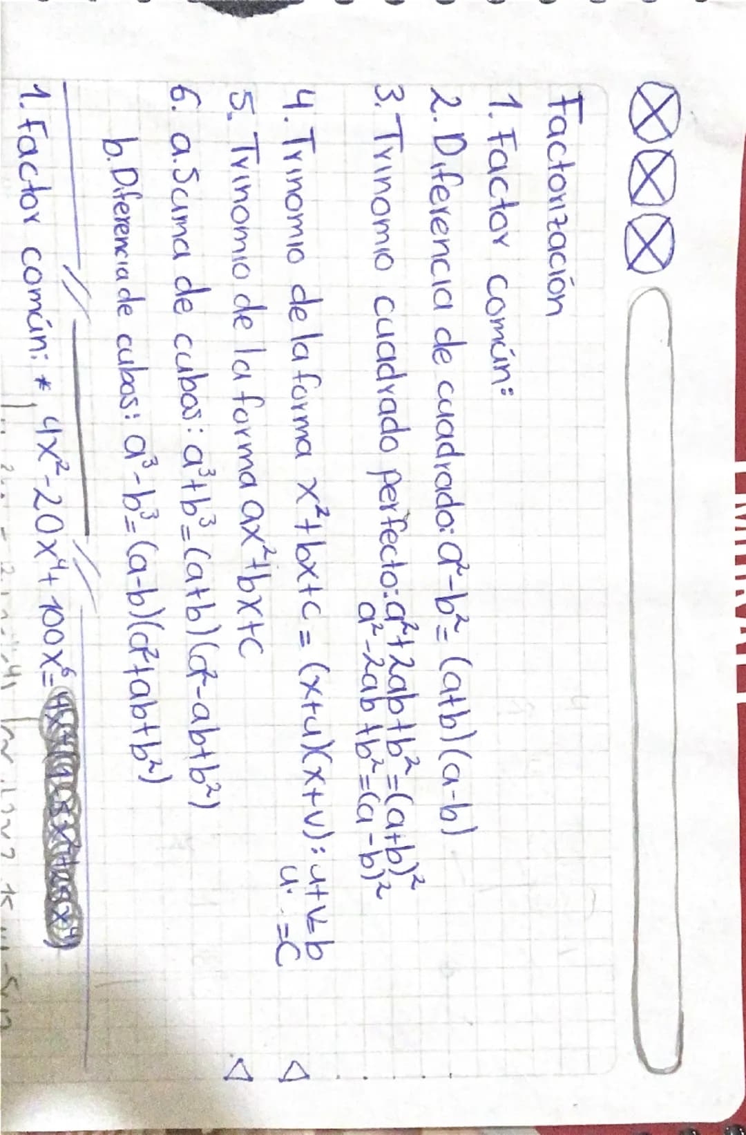 Fórmulas de los casos de factorización 