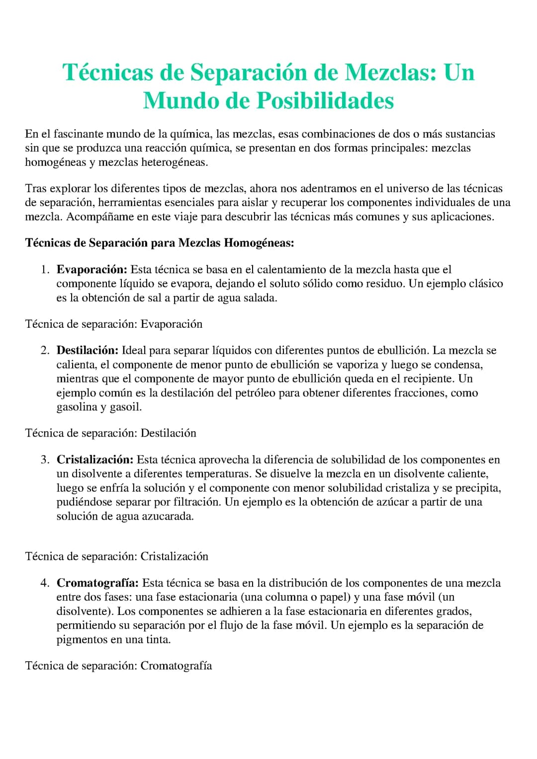 Técnicas de Separación de Mezclas
