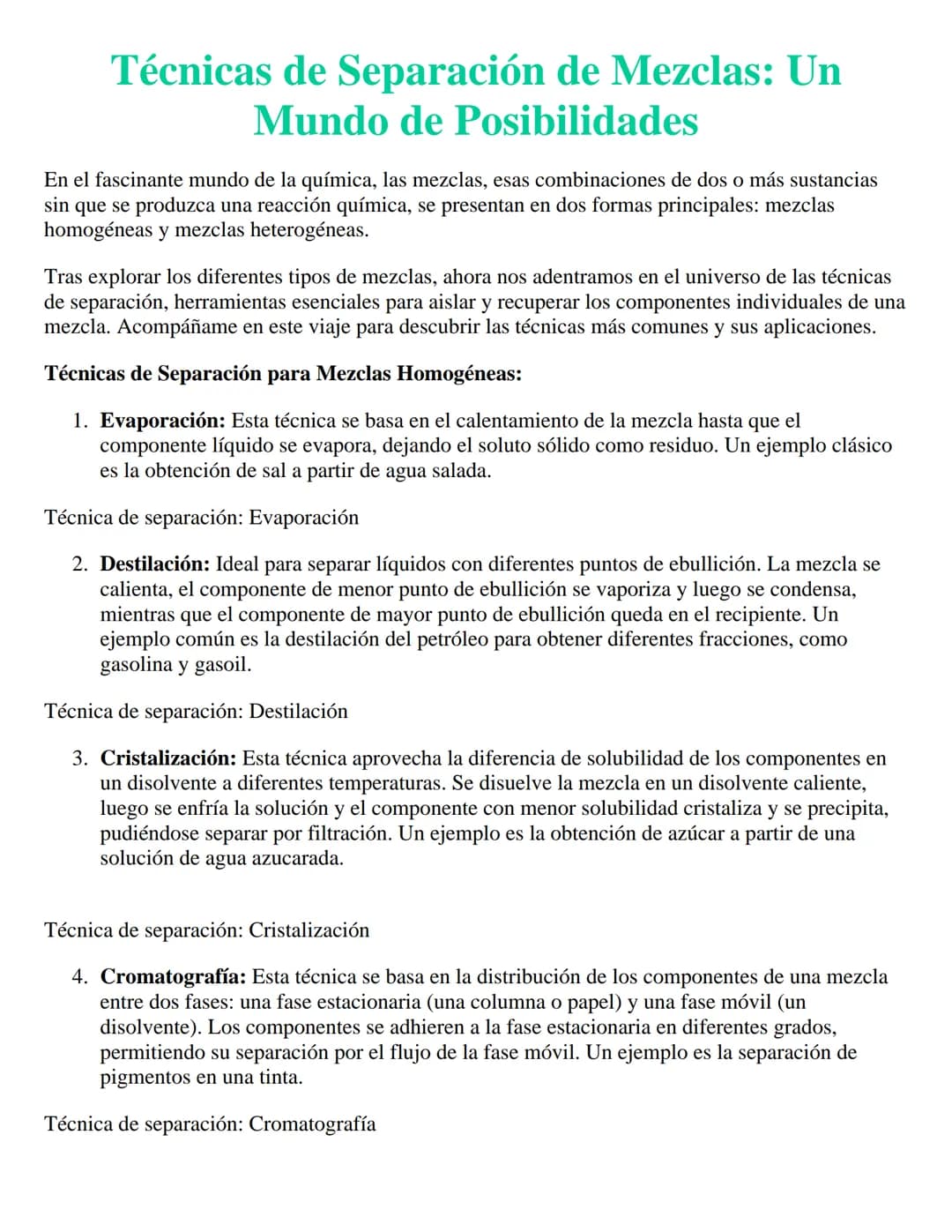 Técnicas de Separación de Mezclas: Un
Mundo de Posibilidades
En el fascinante mundo de la química, las mezclas, esas combinaciones de dos o 