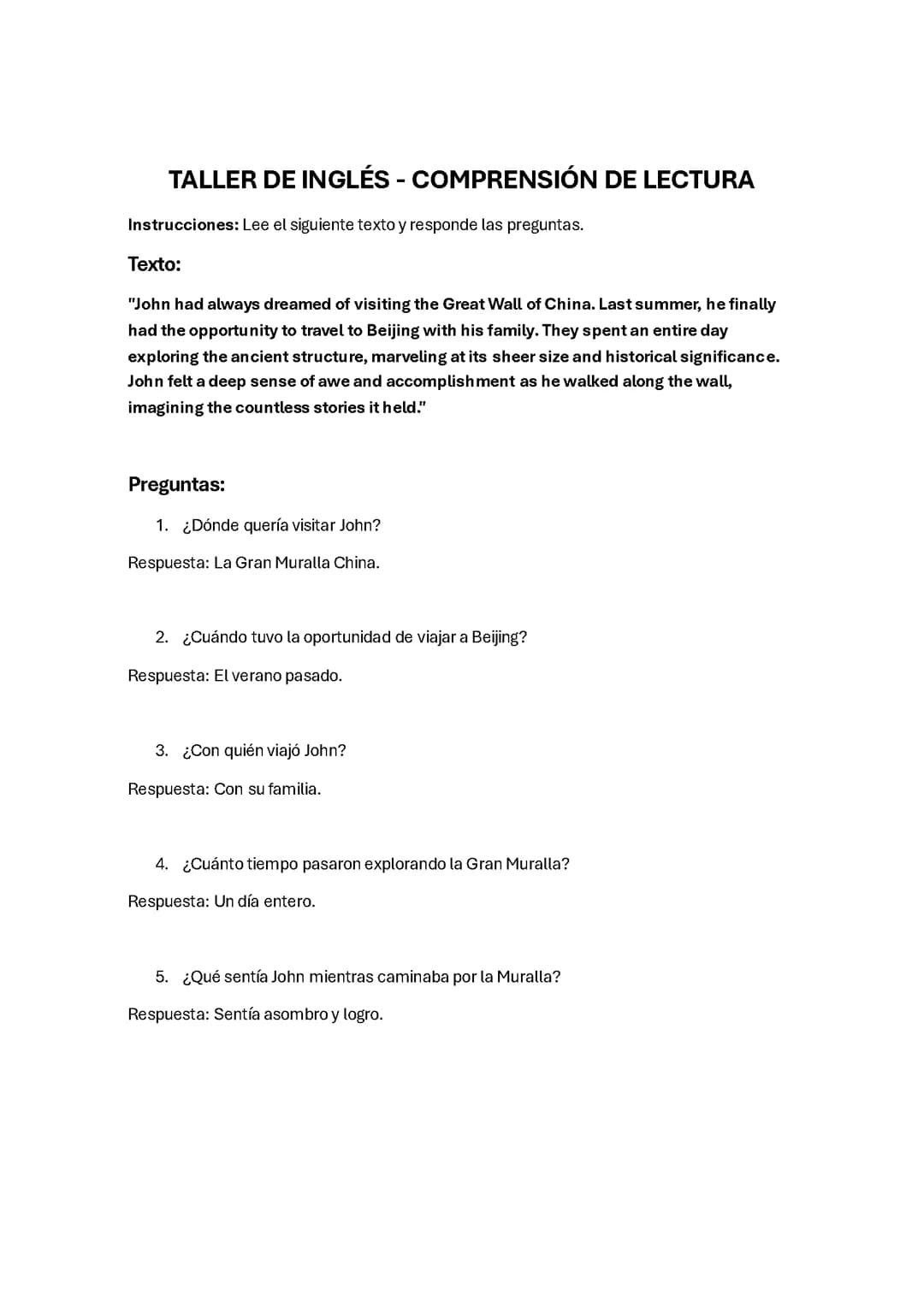 Taller Inglés - Comprensión de Lectura