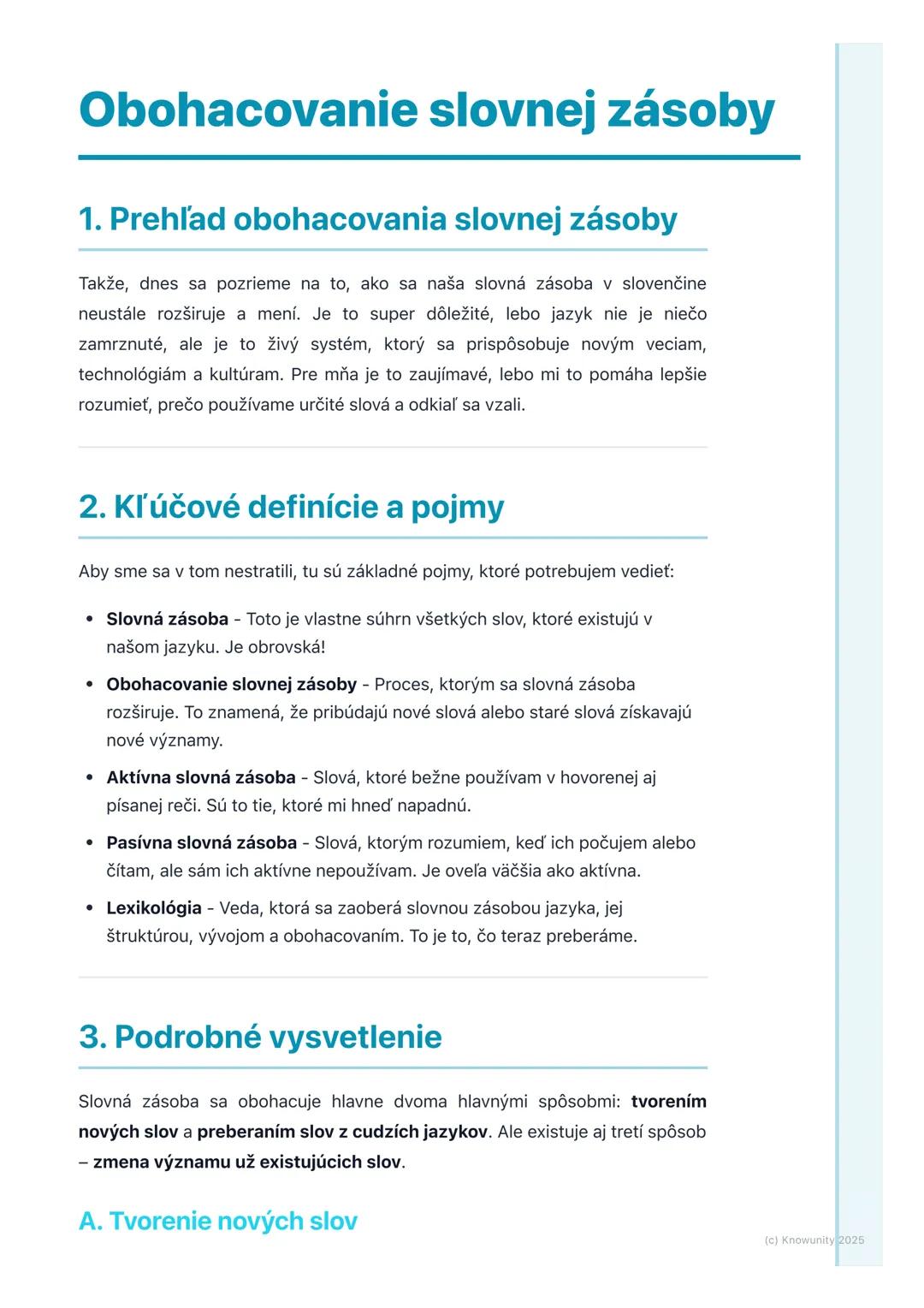 # Obohacovanie slovnej zásoby

## 1. Prehľad obohacovania slovnej zásoby

Takže, dnes sa pozrieme na to, ako sa naša slovná zásoba v slovenč