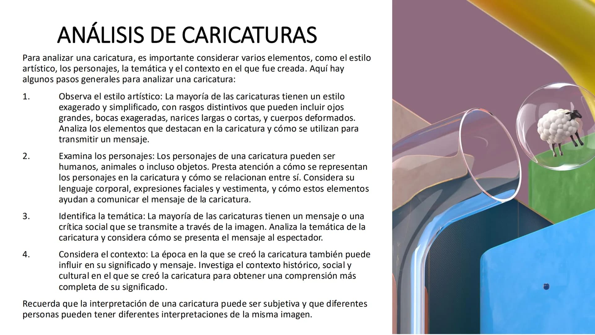 LECTURA
CRÍTICA
TEMAS: ANÁLISIS DE
CARICATURAS Y TIPOS DE
TEXTOS ANÁLISIS DE CARICATURAS
Para analizar una caricatura, es importante conside
