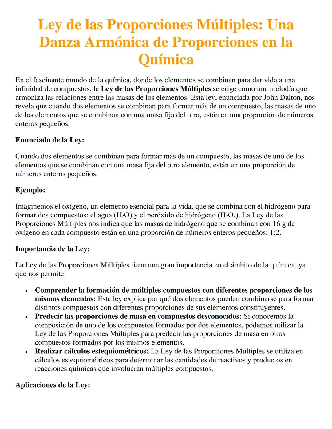 Ley de las Proporciones Múltiples: Una
Danza Armónica de Proporciones en la
Química
En el fascinante mundo de la química, donde los elemento