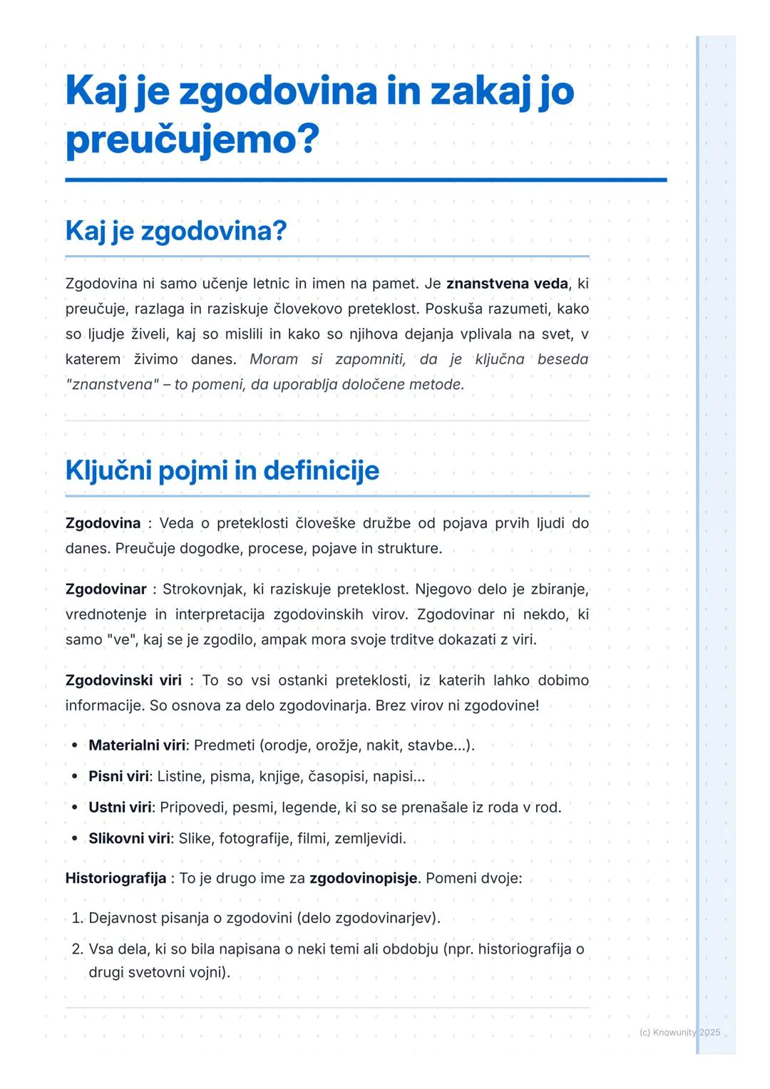 # Kaj je zgodovina in zakaj jo
preučujemo?

## Kaj je zgodovina?

Zgodovina ni samo učenje letnic in imen na pamet. Je znanstvena veda, ki
p