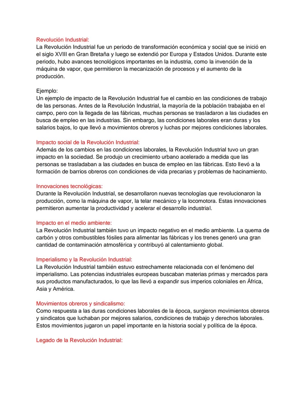 Revolución Industrial:
La Revolución Industrial fue un periodo de transformación económica y social que se inició en
el siglo XVIII en Gran 