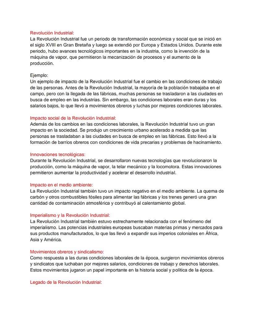 Revolución Industrial:
La Revolución Industrial fue un periodo de transformación económica y social que se inició en
el siglo XVIII en Gran 