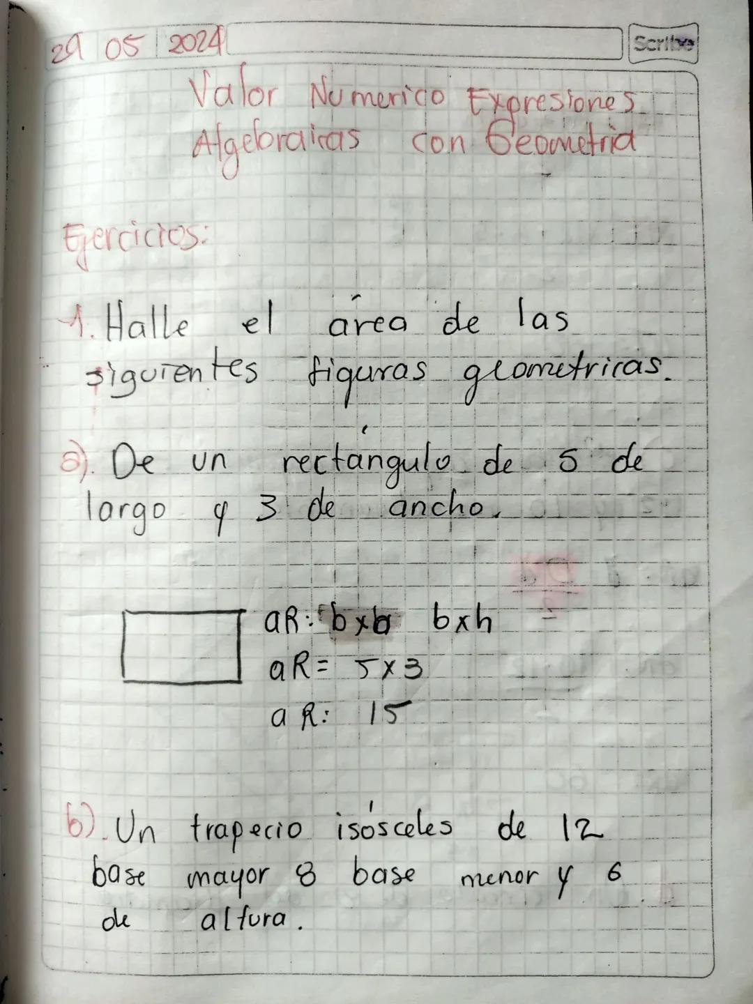 Valor númerico de expresiónes álgebraicas en la geometría 