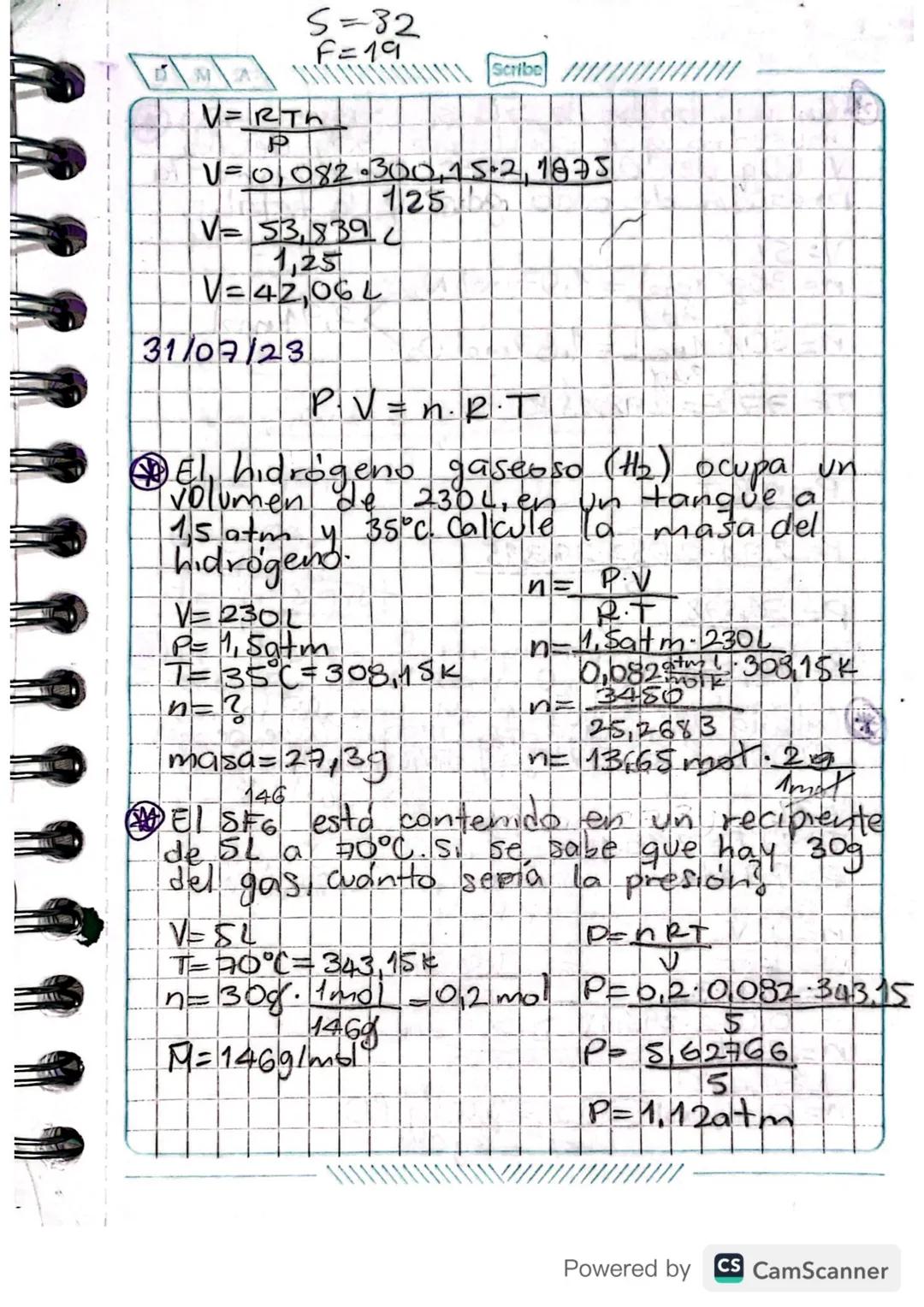 Scribe
Ecuación General de.
Los Gases.
PAVP = PaTon
P.V= R.T.n
P= Presion
27/07/23
Si me dan
masa, en vez
de moles, debo
usar la masa
molecu