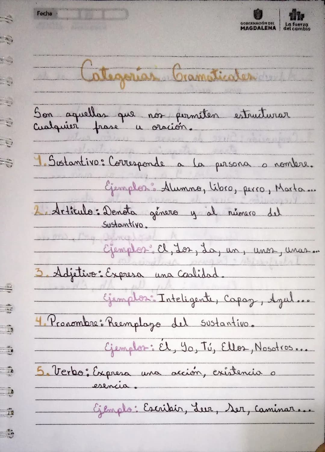 Fecha
GOBERNACIÓN QUE
MAGDALENA
La fuerza
del cambio
Son aquellas que
Cualquier frase
Categorias Cramaticales
nos permiten estructurar
u ora