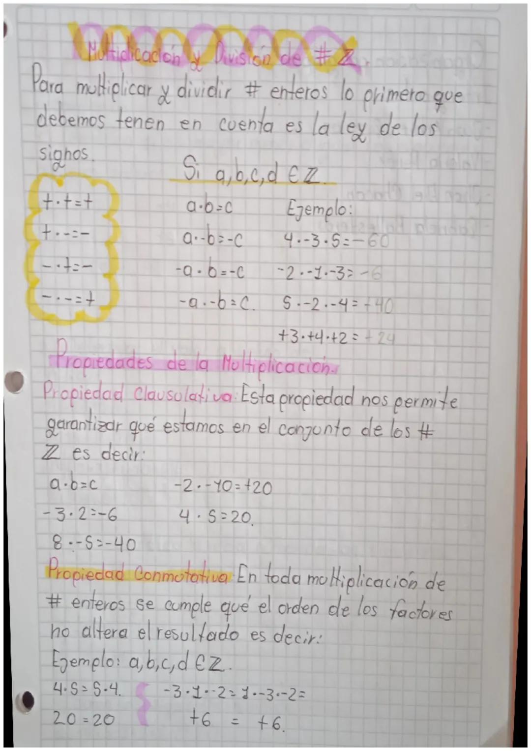 Multiplicación y división de números enteros 