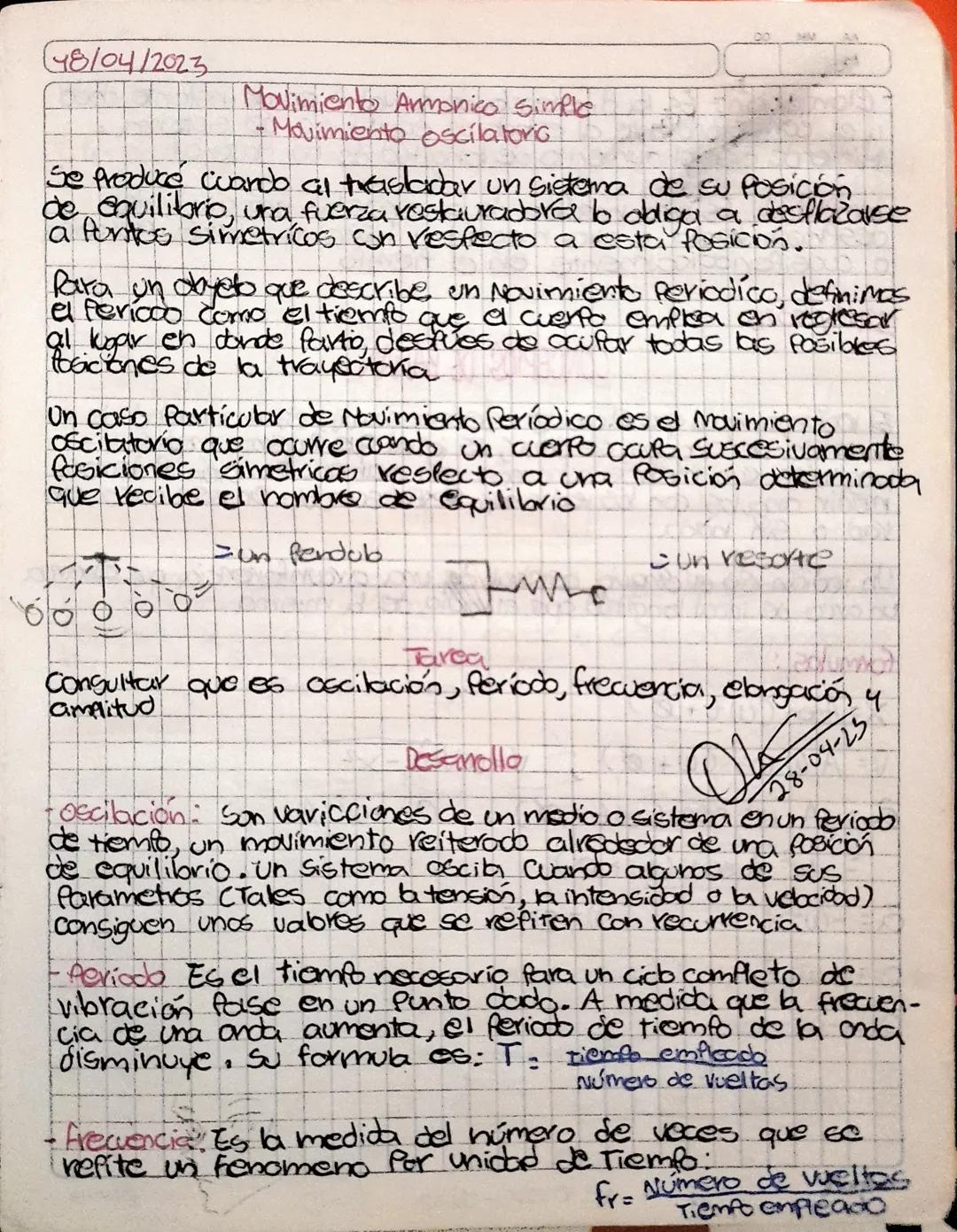 48/04/2023
Movimiento Armonico Simple
Movimiento oscilatoric
Se produce cuando al trasladar un sistema de su posición
de equilibrio, una fue