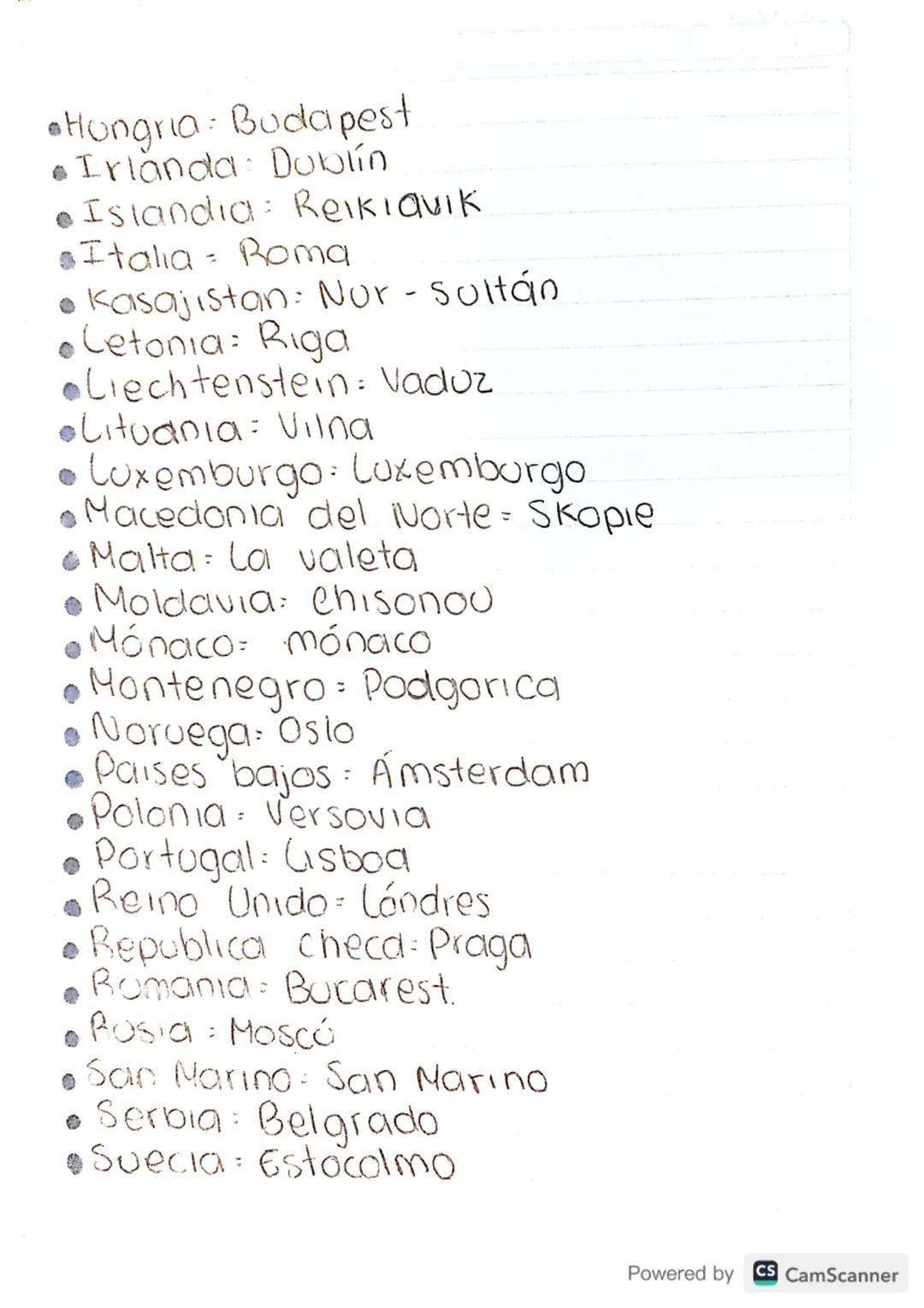 Paises con sus capitales (Europa y Asia).
• Albania = Tirana
• Alemania
=
Berlín
• Andorra Andorra la vella
• Armenia: ereván
• Austria Vien