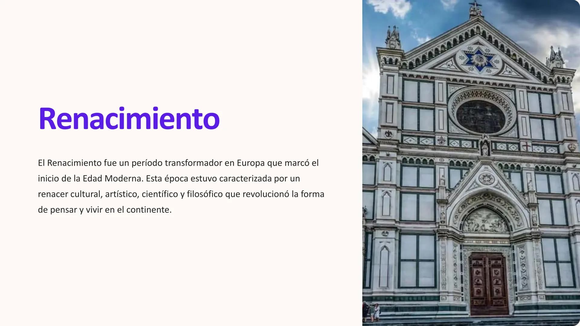Renacimiento
El Renacimiento fue un período transformador en Europa que marcó el
inicio de la Edad Moderna. Esta época estuvo caracterizada 